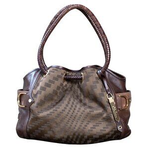 Cole Haan Brown Leather Shoulder Bag | Braided Handles | Magnetic Closure